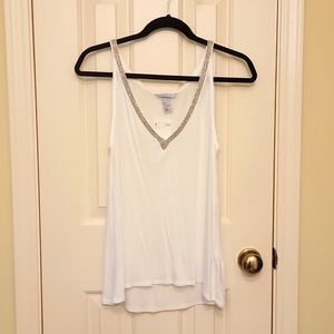 Sleeveless, white, beaded neckline swing v-neck top NWT
